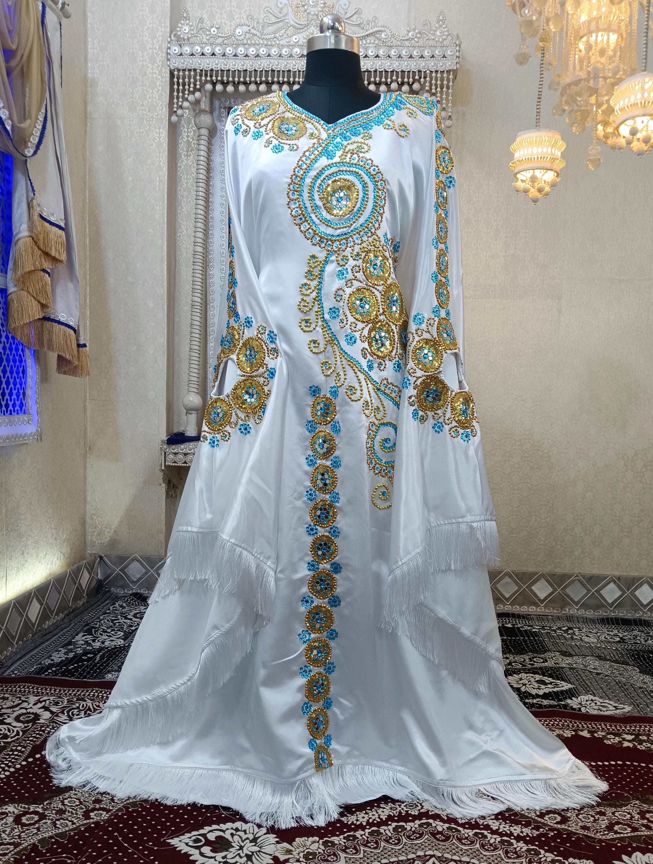 white and gold moroccan dress Kaftan