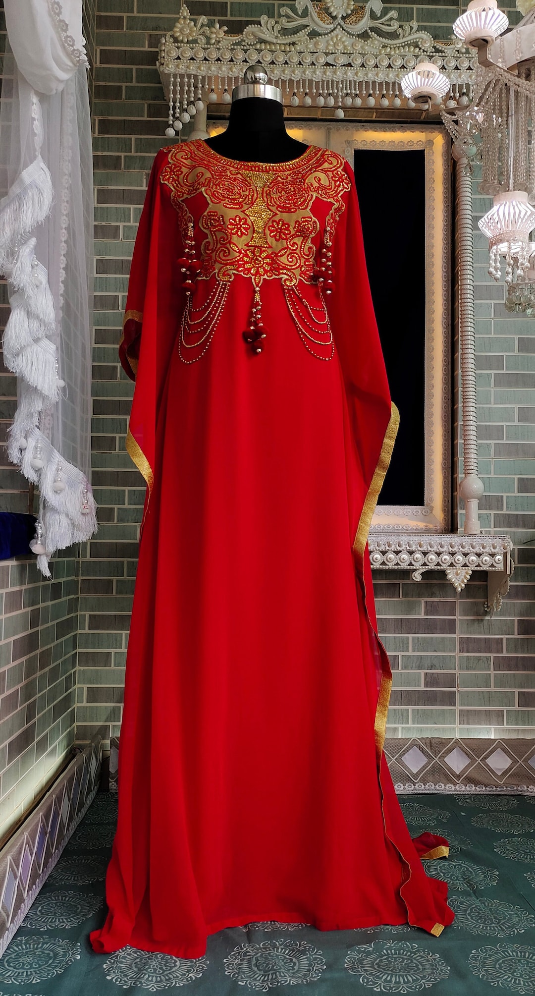 Red Embroidered Takchita: Arabic Maxi Dress, Party Kaftan - Etsy