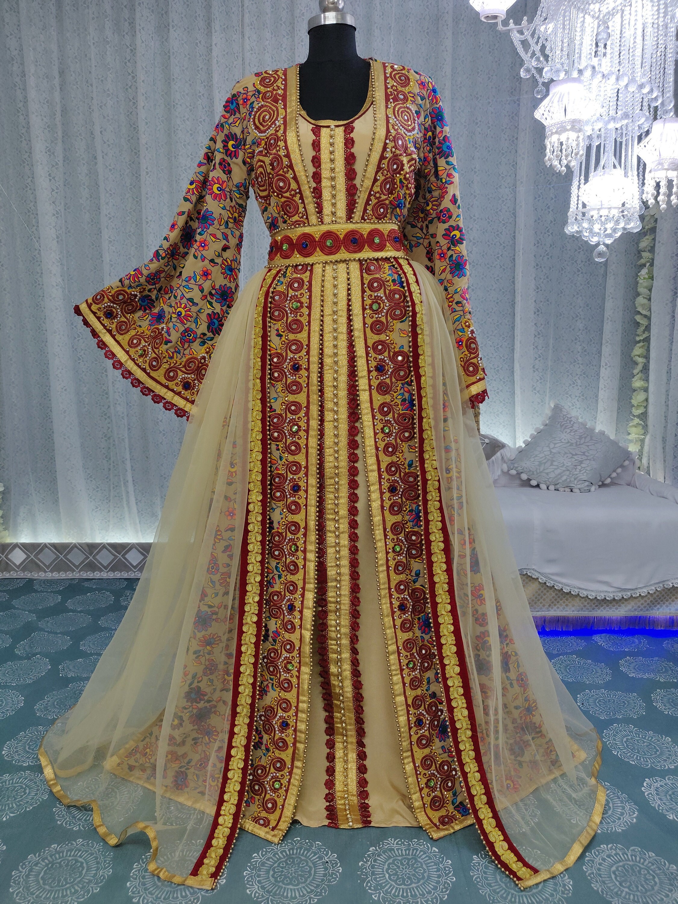 Beige Dubai Moroccan Kaftan Islamic Designer Embroidery Caftan Arabic Maxi Wedding Dress Israeli Moroccan Kaftan Etsy