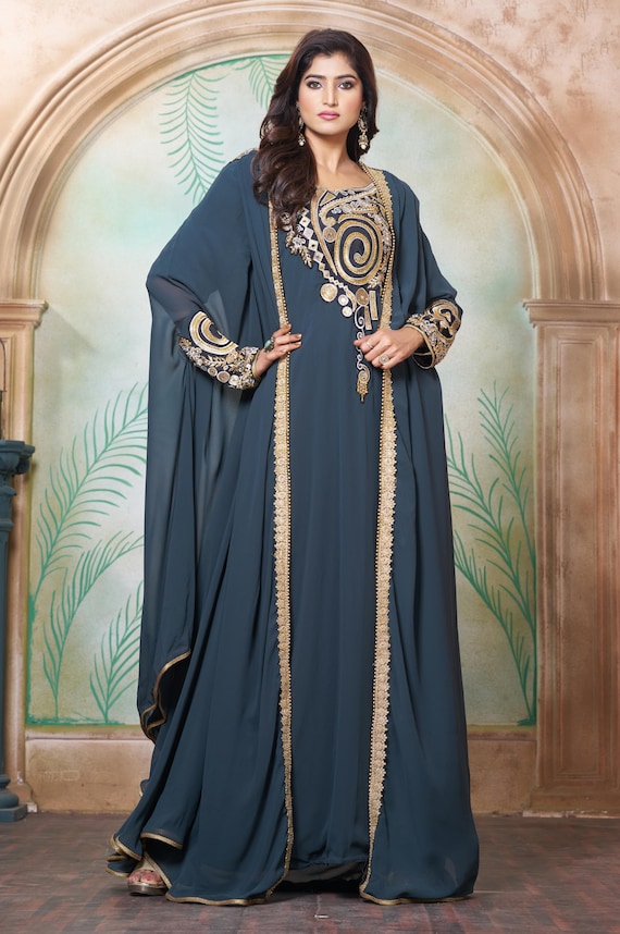 designer kaftan dress Designer Kaftan Dress with Heavy Embroidery and Stone Work, Elegant Evening  Wear for Women