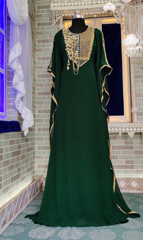 Dark Green Designer Islamic Fancy Arabic Womens Takchita Hand Beaded  African Kaftan Dubai Wedding Takchita Embroidery Caftan Dress -  Canada