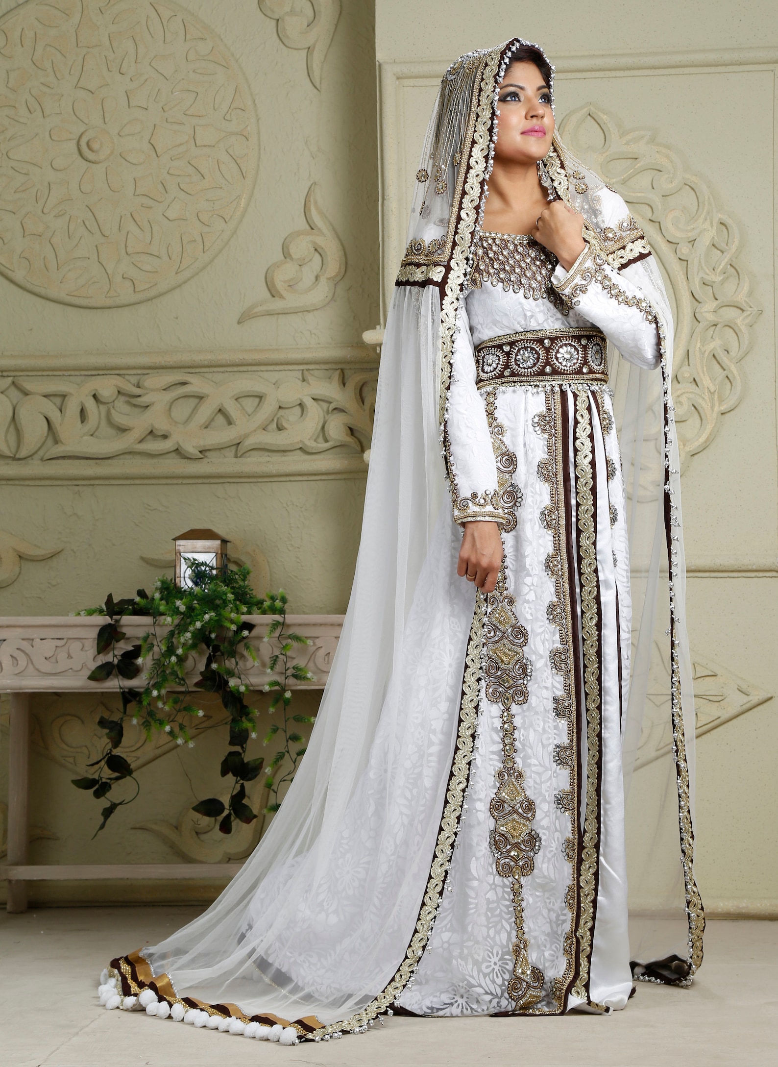 White Hand Beaded Dubai Kaftan: Arabic Wedding Maxi Dress - Etsy
