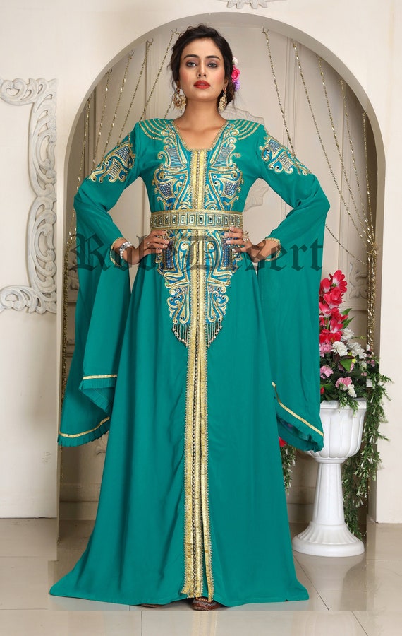 Sea Green Morocco Takchita Designer Clothes for Women Arabic - Etsy