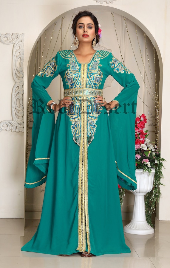 Sea Green Morocco Takchita Designer Clothes for Women Arabic - Etsy