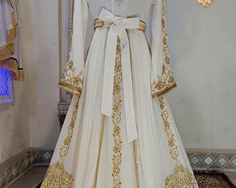 slim fit dress slacks Vintage Brocade Metallic Moroccan Wedding Caftan Dress