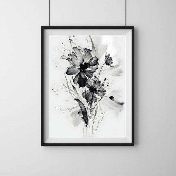 Flower Prints - Floral Instant Art - Printable Art - Floral Wall Art - Botanical Print - INSTANT DOWNLOAD - House Gift - Charcoal Flowers