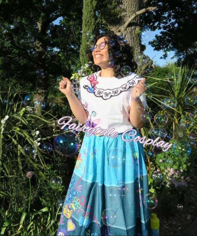 Magic Wardrobes Encanto Mirabel Cute Printing Blue Long Skirt Suit Halloween Cosplay Accessories Brown Printing Shoulder Bag