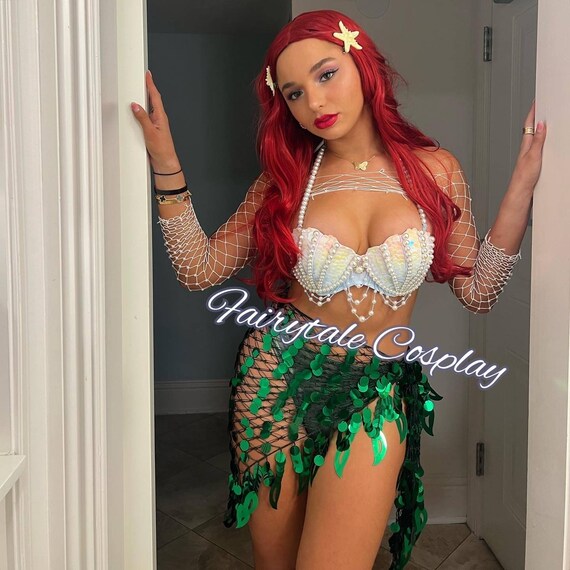 Ariel Little Mermaid Inspired Bikini Set, Pearl Shell Bikini