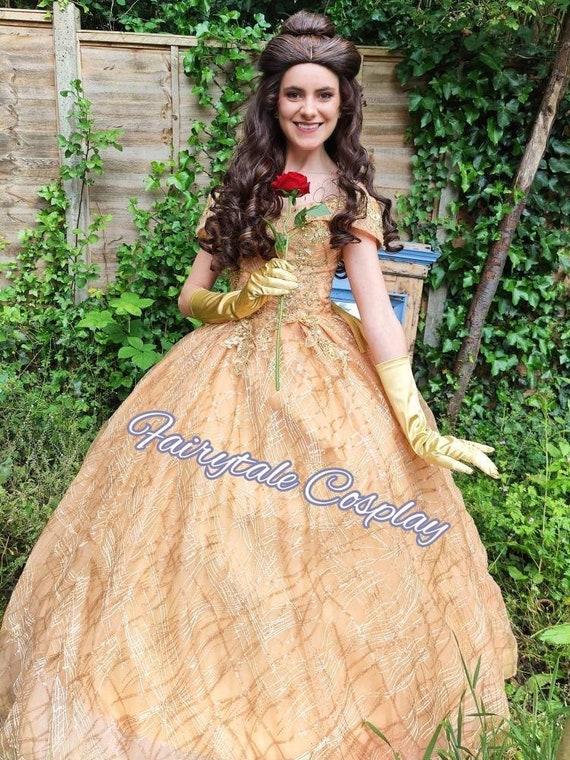 Gorgeous Lace Applique Gold Velvet Long Train Prom Gown - VQ