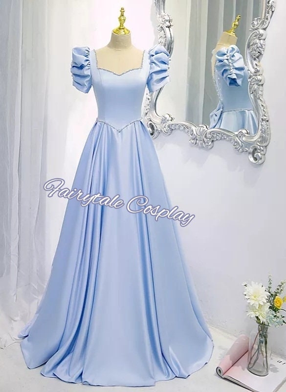 Viniodress Enchanting Blue Sparkly Tulle Prom Dress with Lace Applique and Spaghetti Strap FD3464 Blue / US10