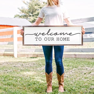 Decoración de pared de bienvenida, decoración de pared estilo campestre, letrero de pared de bienvenida a nuestro hogar