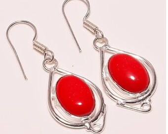 Coral Gemstone Earring Wholesale Lot, 925 Sterling Silver Plated Earring Handmade Jewelry Earring Dangle & Drop Earring Women Gift Earring