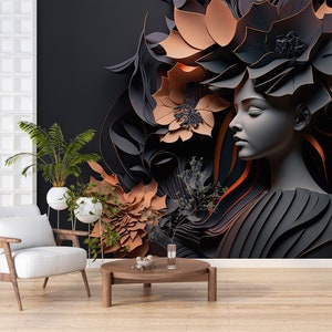 Hairdresser Wall Mural, Beautiful Woman Floral Wallpaper for Hair Salon, Beauty Center, Spa Salon Wallpaper, Women Wall Decal