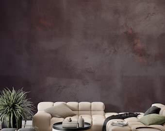 Carta da parati rustica rosso scuro, decorazione murale con struttura in cemento, tessuto non tessuto staccabile e incollabile e vinile, rimovibile e cancellabile