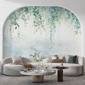 Carta da parati con foglie sospese, decorazione murale floreale Boho per camera da letto e soggiorno, staccabile e in un unico pezzo, carta da parati rimovibile