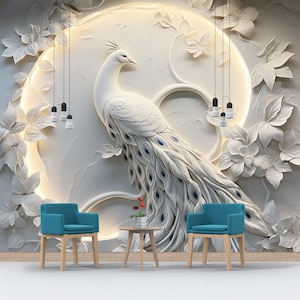 Vogel geprägte Optik Tapete, Wohnzimmer und Schlafzimmer Relief Wanddekor, Schälen und aufkleben, Entfernbar, Pfau Tapete
