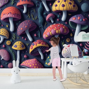 3D Mushrooms Wallpaper for Nursery and Kids Room: Easy-to-Apply Mural Decor