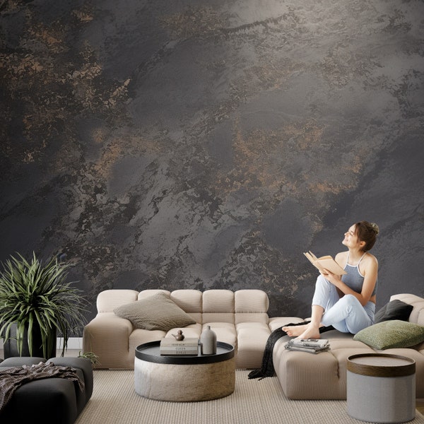 Dark and Shiny Concrete Wallpaper, Peel and Stick, Removable, Living Room and Bedroom Mural Decor, Rustic Wallpaper