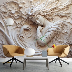 Carta da parati in rilievo con la dea Venere / Decorazione murale con mitologia romana, stacca e attacca tessuto non tessuto e vinile, decorazione mitologica
