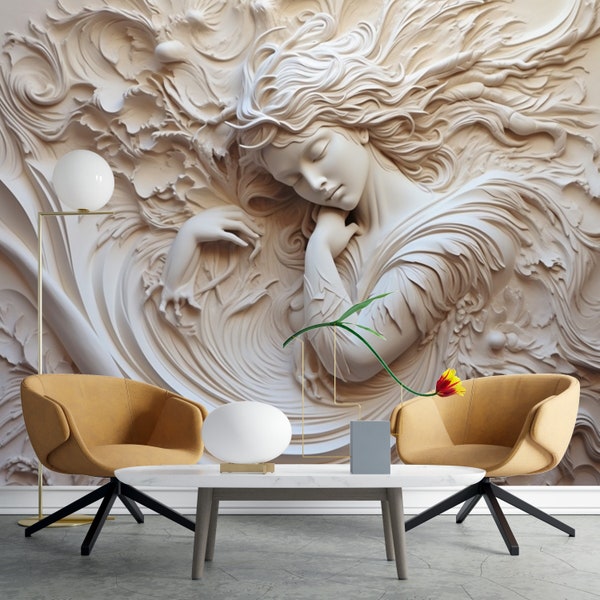 Göttin Venus Relief Wallpaper | Römische Mythologie Wandbild Dekor, Schälen und Stick Vlies und Vinyl, Mythologisches Dekor