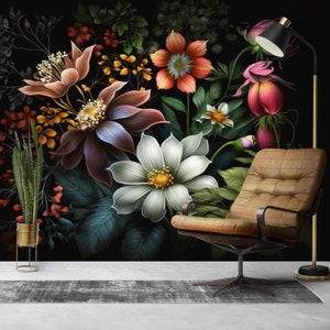 Colorful Flowers Boho Wallpaper for Livingroom, Bedroom and Office, Botanical Wallpaper Floral Murals