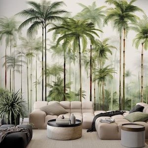 Palm Trees Wallpaper, Natural Mural Decor for Home & Office Wall, Peel Stick and One Piece, Removable, Exotic Wallpaper