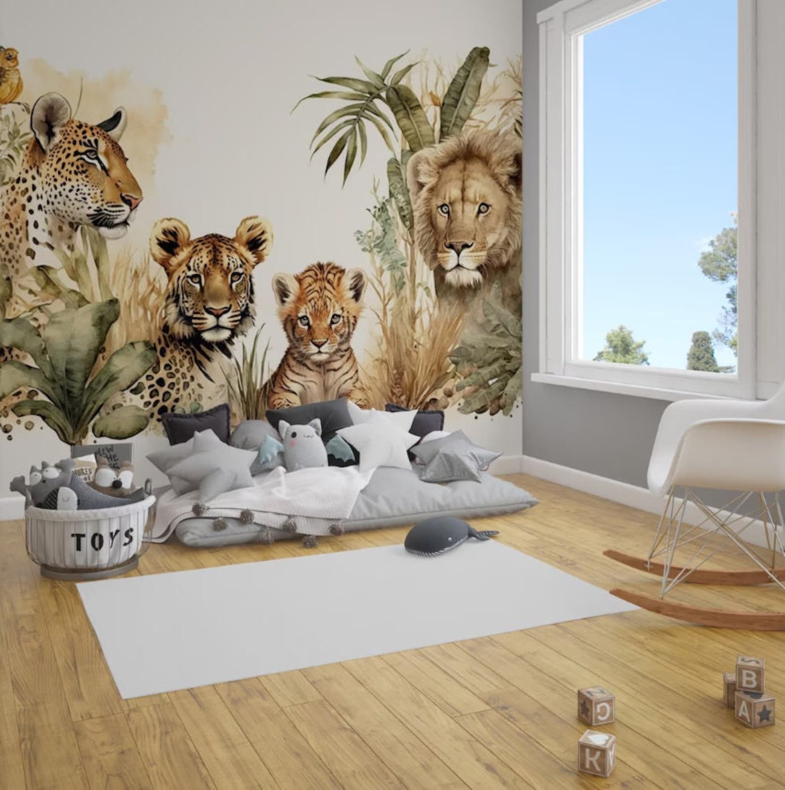 Cute Safari Lion Family Wallpaper, Kids and Nursery Mural Room, Animals ...