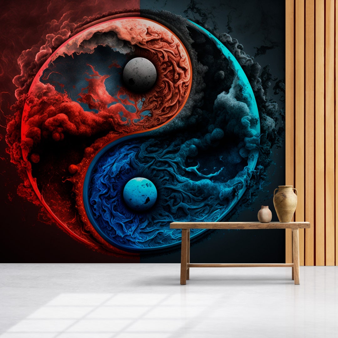 Modern Yin Yang Symbol Wallpaper for Office Wall, Removable Mural Decor
