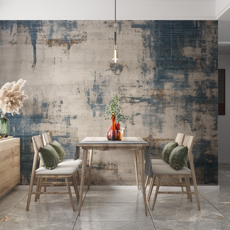 Blue Rustic Wallpaper Concrete Texture Mural Decor Peel and Etsy