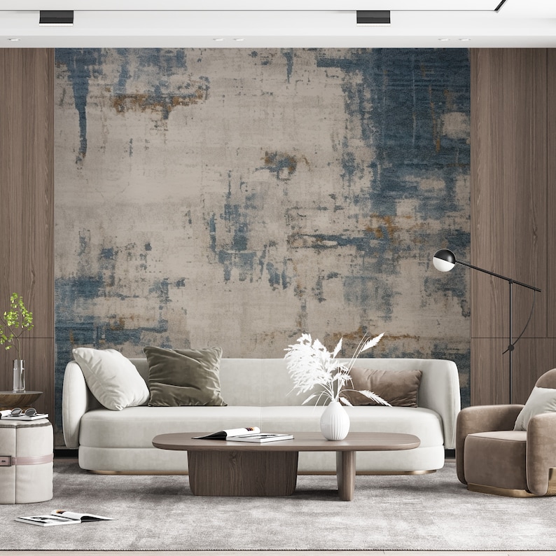 Blue Rustic Wallpaper Concrete Texture Mural Decor Peel and Etsy