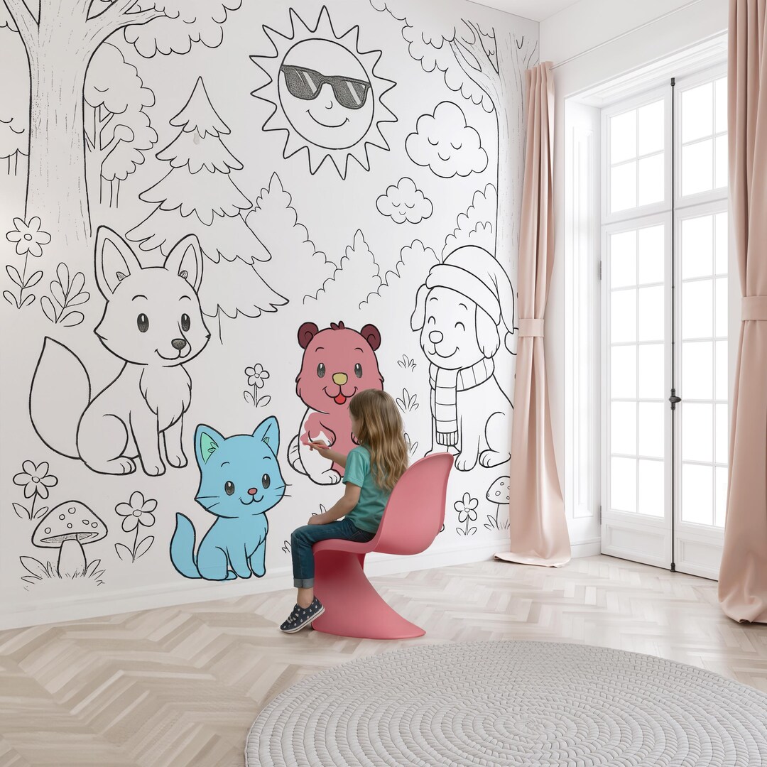 Animals Coloring Wallpaper, Paintable Peel and Stick Wallpaper ...