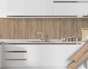 Schälen und Stick Aufkleber für Badezimmer | Holzmuster Selbstklebende Folien | Wasserdichte, ölfeste Wanddekoration | Möbel-Furnier