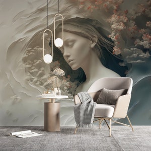 3D Illusion Woman Wallpaper, Realistic Mural Art Wallpaper, Art Wall Mural, Woman Face Peel and Stick, Self Adhesive Removable Wall Art