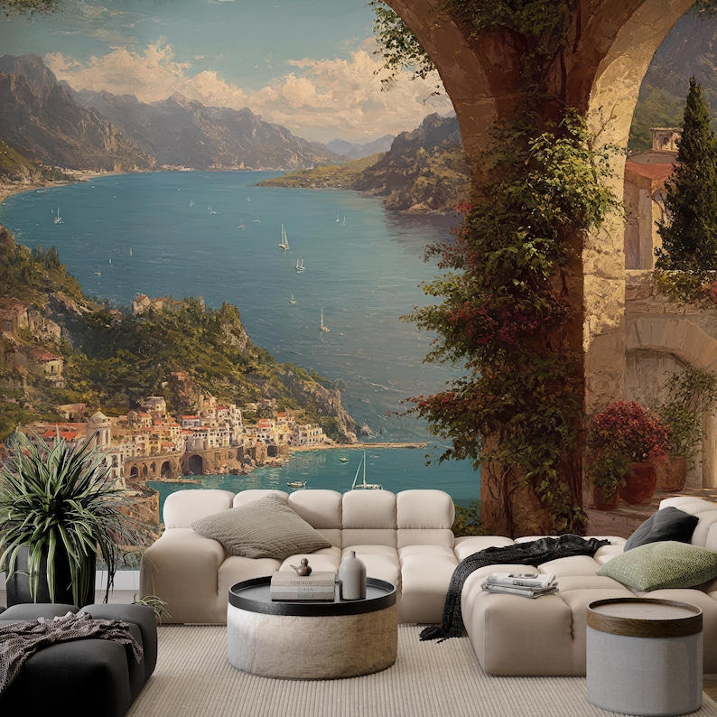 Amalfi Coast Scenic Wallpaper, Elegant Mediterranean Art, Italian ...