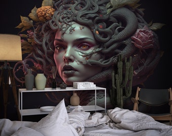 Medusa Statue Wallpaper for Home and Office Wall, Greek Wall Decor, Greek Mythology, One Piece and Removable, Easy Installation