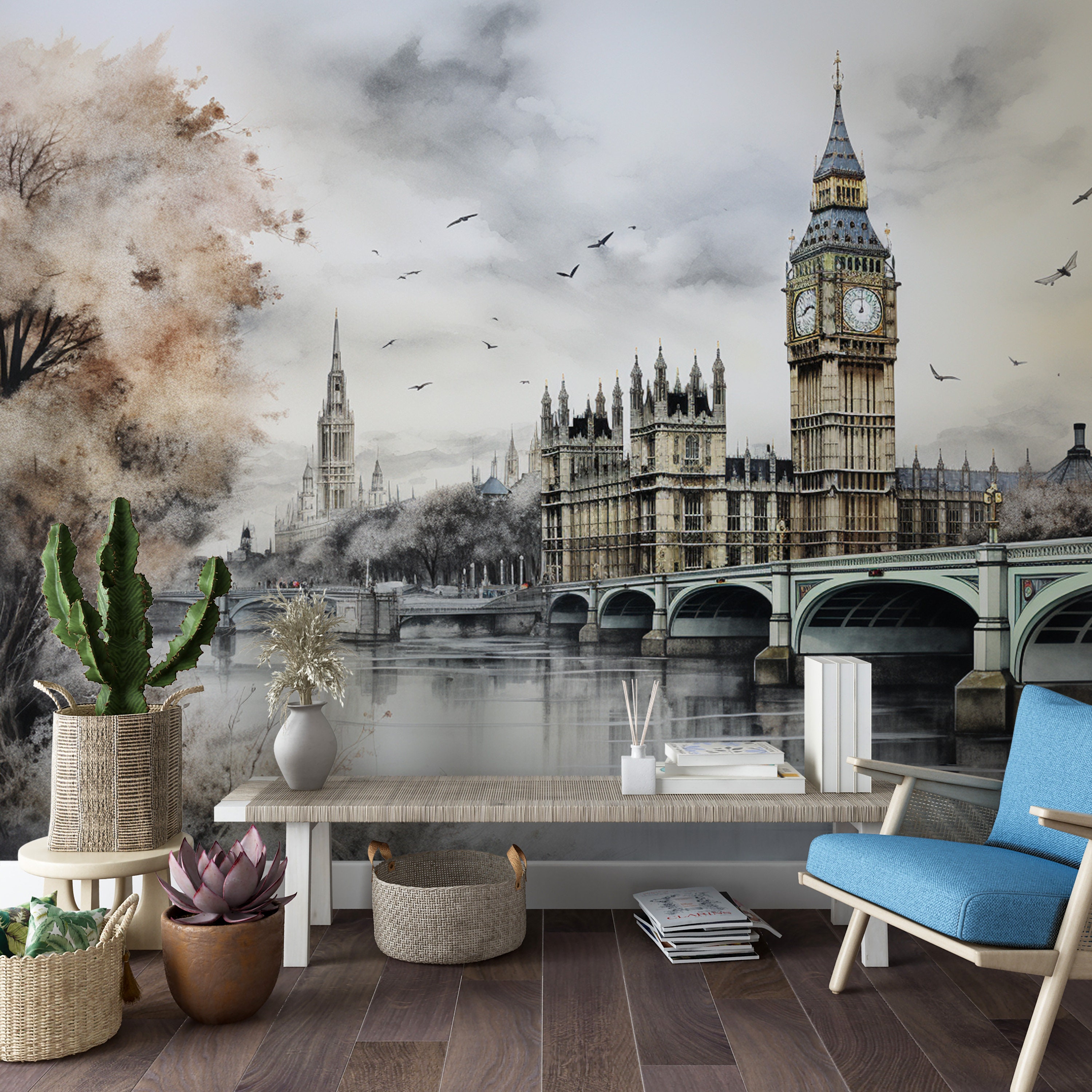 London Ölgemälde Leinwanddruck – Big Ben Mit Grünem Regenschirm, 91 X 61 Cm, Fertig Zum Aufhängen