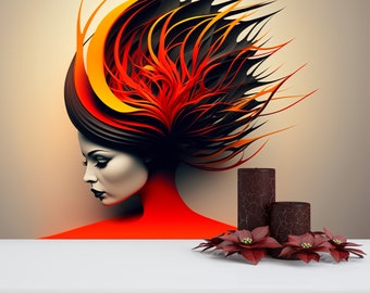 Woman Illustration Art Wallpaper for Beauty Salon, Hairdresser Wall Decor, Gorgeous Woman Art, One Piece and Removable