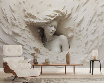 3D Illusion Woman Wallpaper - Realistic Mural Art Wallpaper, Woman Face Peel and Stick Art Wall Mural, Color Customizable Wallpaper