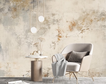Beige Plaster Textured Wallpaper, Removable Concrete Wallpaper, Living Room and Bedroom Mural Art, Peel and Stick Nonwoven and Vinyl Options
