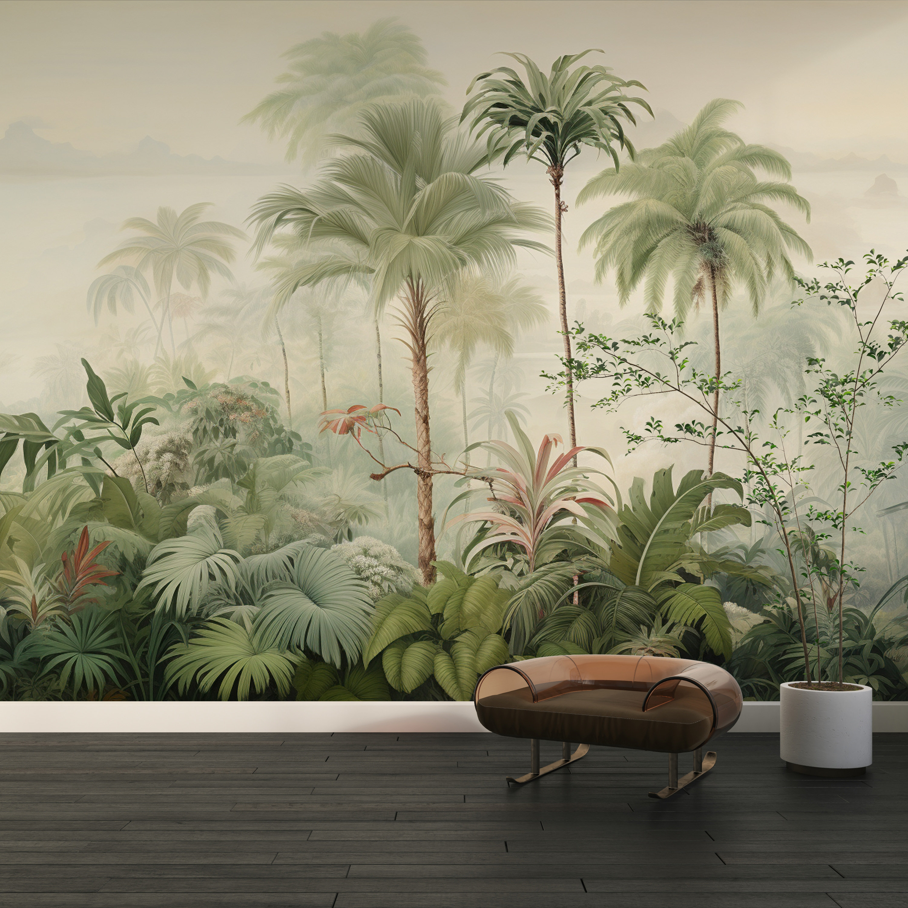 Palm Trees Tropical Wall Mural, Jungle Landscape Wallpaper Decor, Peel ...