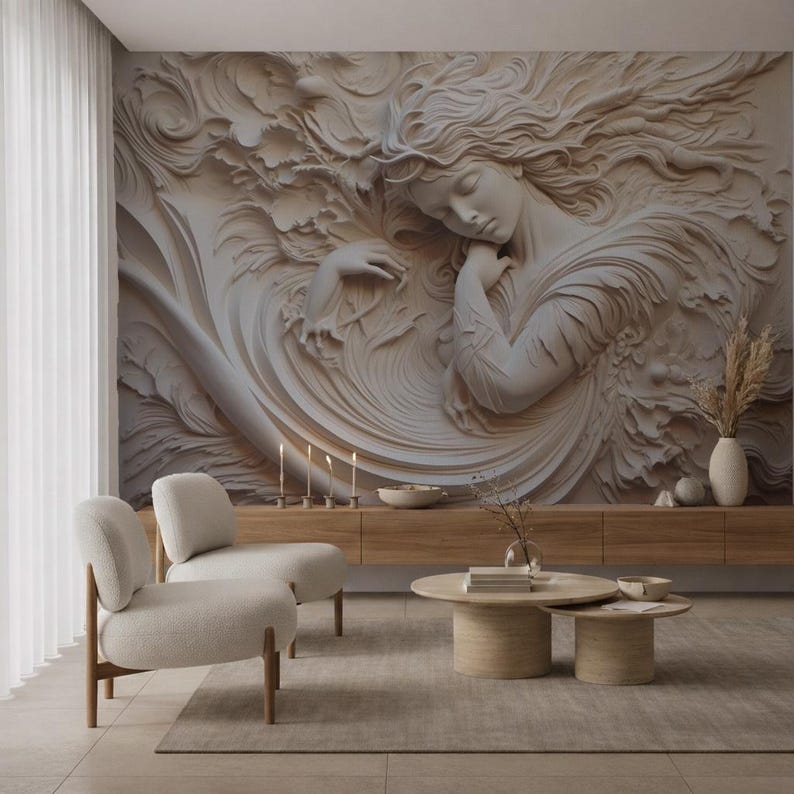 Goddess Venus Relief Wallpaper | Roman Mythology Mural Decor, Peel and Stick Nonwoven and Vinyl, Mythological Decor