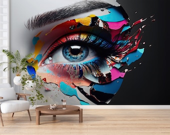 Eyelash Woman Wallpaper, Makeup Salon Wallpaper, Woman Art - Hair Salon Decor, Beauty Parlour Decals, Spa Salon Wallpaper, Nail Salon Decor