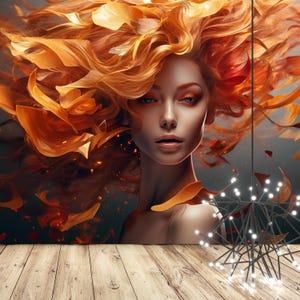 Abstract Orange, Haired Woman Wallpaper, Beauty Salon, Hairdresser Mural, Peel & Stick, Nonwoven, Vinyl Options, Salon Wall Decor