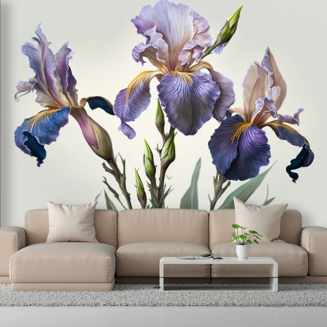Iris Flower Wallpaper for Living Room, Bedroom, One Piece and Easy