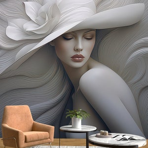 3D Illusion Woman Face Wallpaper, Abstract Relief Wall Mural, Realistic Mural Wallpaper, Embossed Look Wall Decal, Textured Modern Wall Art