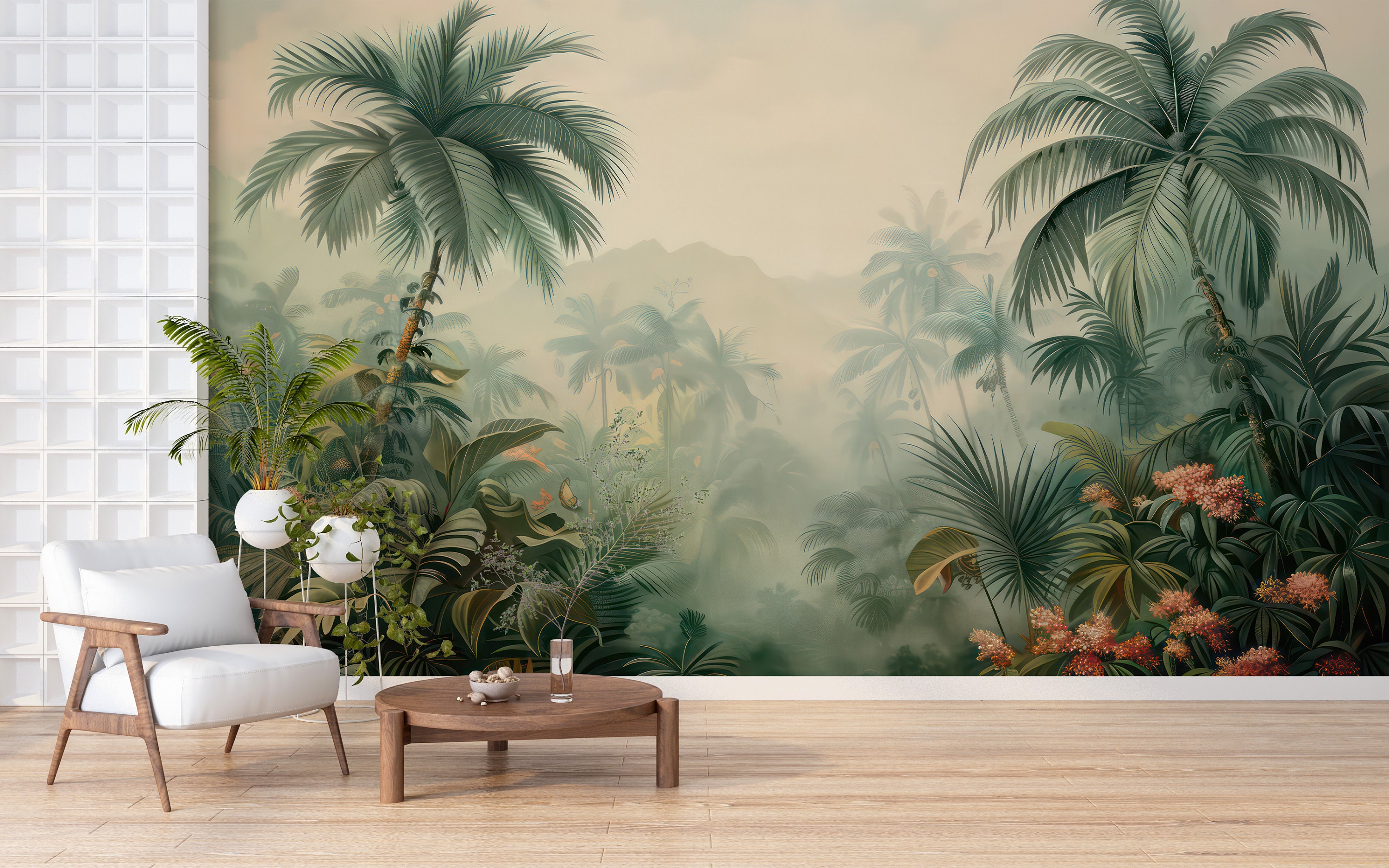 Palm Trees Tropical Wallpaper, Palm Leaf Wall Mural, Jungle Landscape