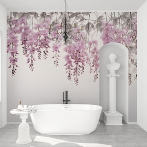 Hanging Flowers Wallpaper / Chinese Purple Wisteria Modern Boho Floral ...