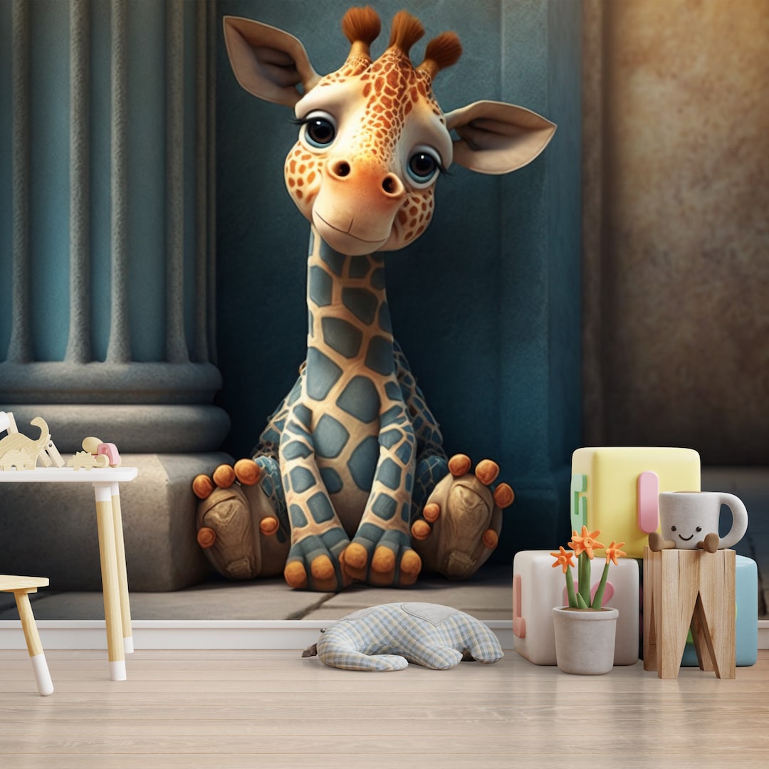 Cute Baby Giraffe Wallpaper for Nursery and Kids Room, Removable and