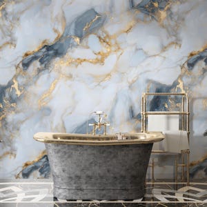 Grau, Blau und Goldader Details Tapete, Marmor und Naturstein Textur Wandbild, Elegante Luxus Wandkunst, Moderne Chic Wandtattoo