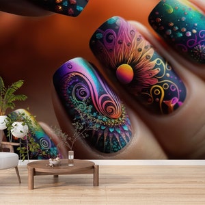 Colorful Nails Salon Wallpaper, Make-up Studio Mural, Nail Salon Decor, Hair Salon Wall Art, Hairdresser Wallpaper, Beauty Parlour Decals